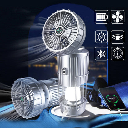 Multifunction Solar Camping Light with Fan, Bluetooth Speaker, Power Bank & Compass