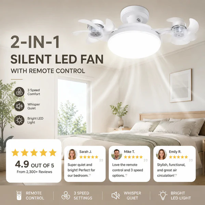 2-in-1 Silent LED Fan with Remote Control, Energy-Saving Cooling and Lighting Integrated Unit