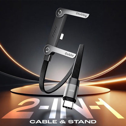 ChubbyCable StandLite™ - 240W Braided Fast Charge Cable With Built-in Phone Stand