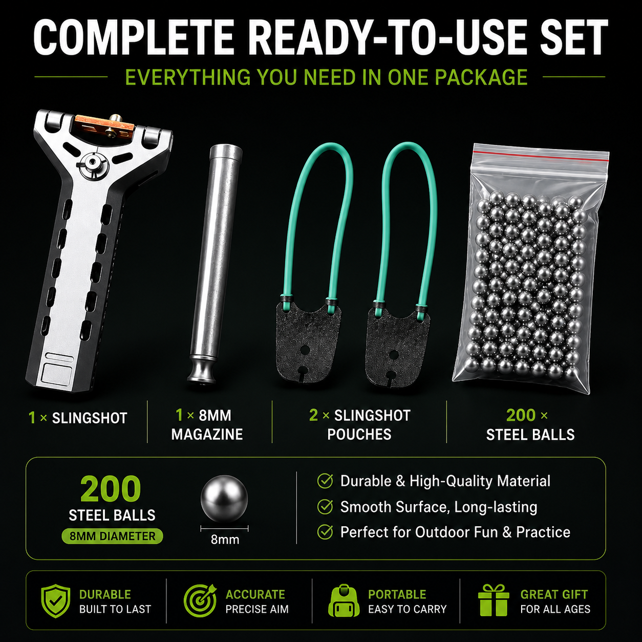 🔥Limited-Time 50% OFF✨Professional Telescopic Aluminum Alloy Auto-Loading Slingshot Full Kit (200 Steel Balls)